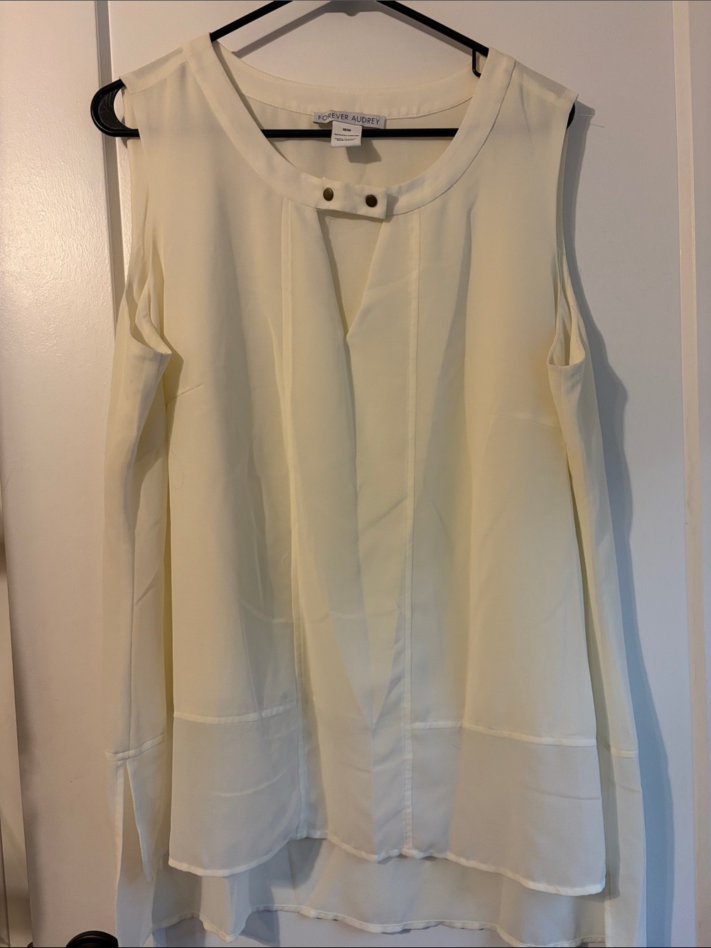 Forever Audrey Cream Cold-Shoulder Sleeveless Blouse with Front Pleat